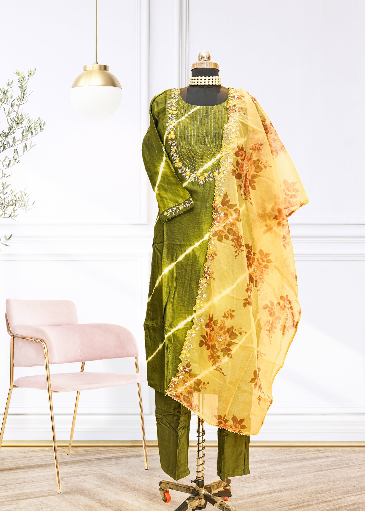 Raw Silk Hira Olive Set